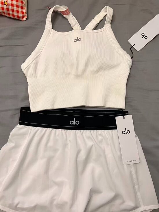 ALO Yoga Dresses & Skirts - ALO Yoga White Mini Skort with Black Waistband